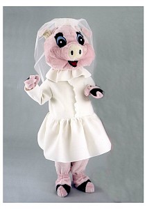 Mascotte de cochon jeune mariée