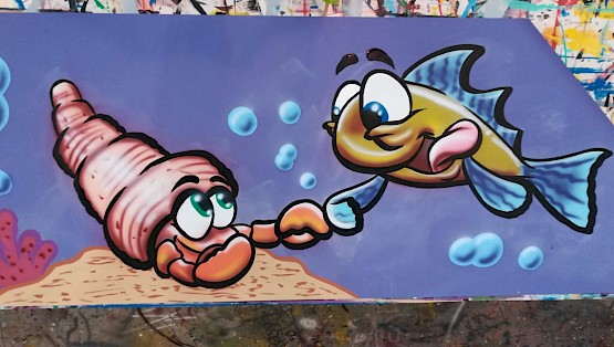 Coquillage et poisson peints à la main pour décor de jeu gonflable